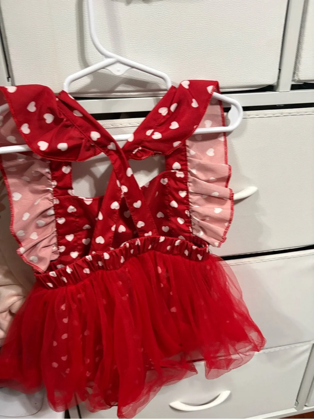 Red Heart Tulle Baby Girls Costume Dress with Black Bows